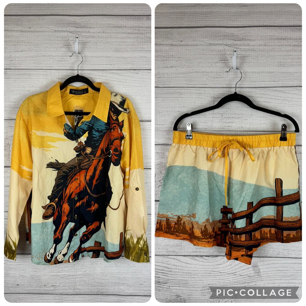 Lucky & Blessed Women's Western Cowboy Graphic 2pc Matching Set Size Small